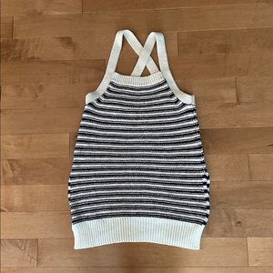 Anthropologie Arya Striped Sweater Tank Navy & Cream XS Cross Back Knit Top